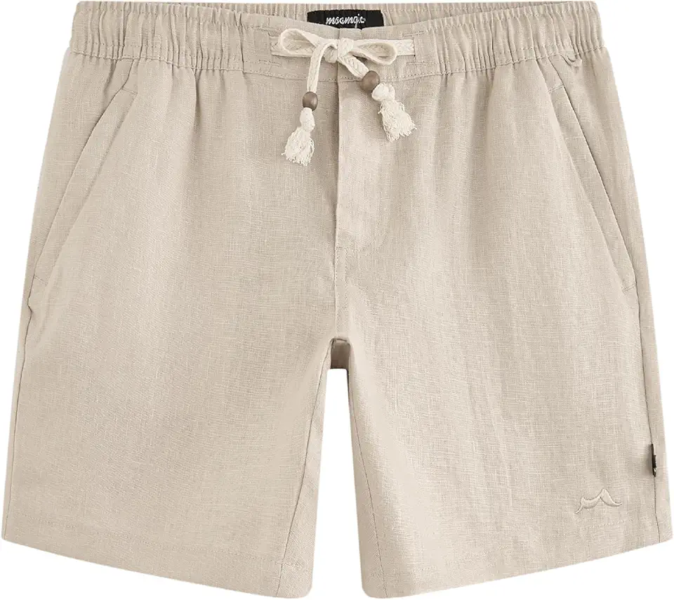 maamgic Mens 100% Linen Shorts Casual Drawstring Elastic Waist, Breathable Summer Shorts for Men Beach Vacation with Pockets