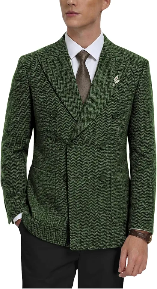 Global Recycled Standard Mens Tweed Blazer Vintage Herringbone Suit Winter Jacket for Men
