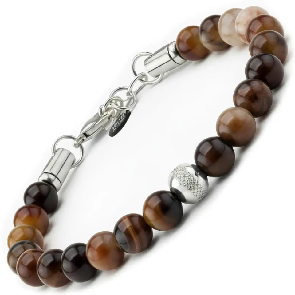 10:10 Men’s Beaded Bracelet | Gemstone 8MM & Stainless Steel, Made in Italy