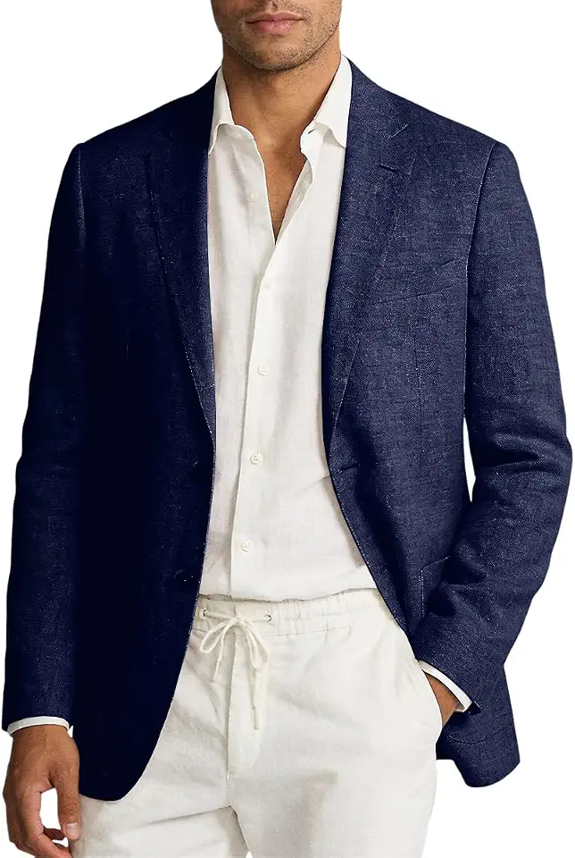 Global Recycled Standard Linen Blazer Men,Casual Jacket for Mens,2 Button,Solid,Notched Lapel