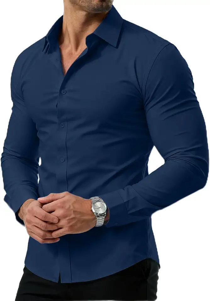 PLEPAN Men's Dress Shirt Slim Fit Stretch Stain Shield Wrinkle Free Shirts