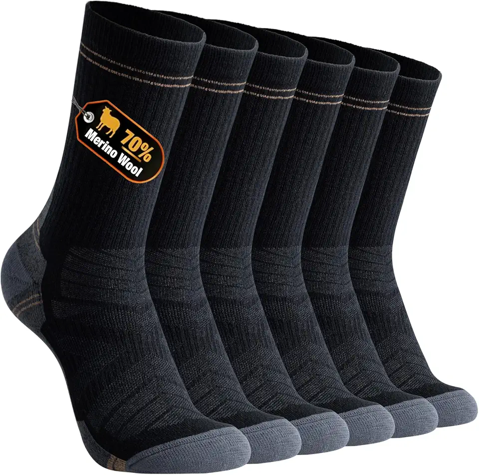 Thin Merino Wool Socks for Men, Light Cushion Crew Socks for Hiking & Work
