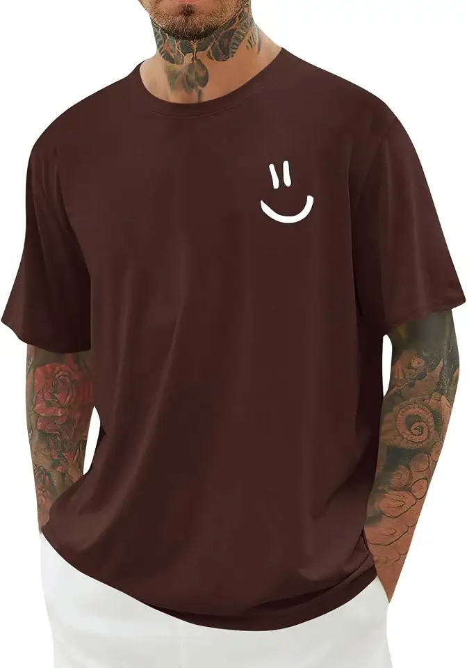 Mens Short Sleeve Graphic Tee Funny Smile Crew Neck T Shirts Loose Fit Summer Shirts