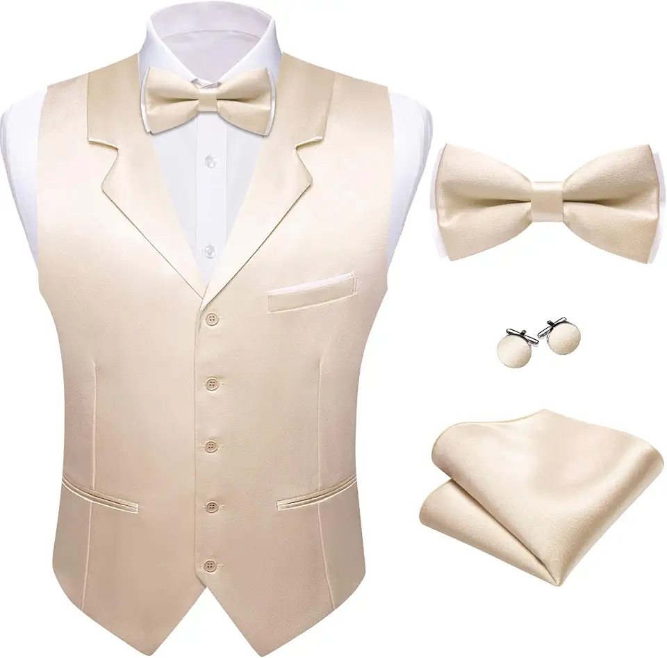 Barry.Wang Mens Lapel Collar Suit Vest Set Formal 5P