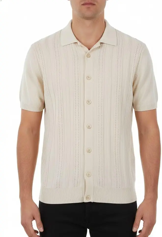 Ember & Stone Mens Knit Polo Shirt Short Sleeve Textured Lightweight Casual Sweater Polo for Men