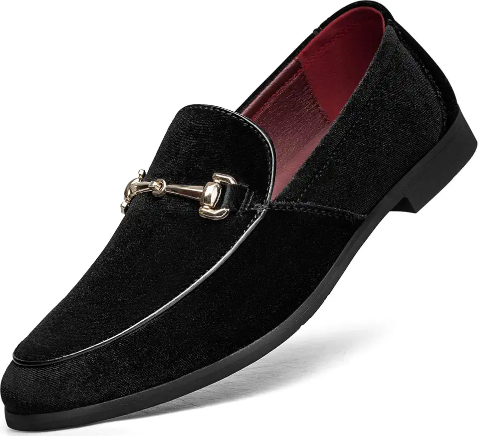 Mens Dress Loafers Shoes Velvet Suede Slip-on Men Comfortable Tuxedo Suede Shoes Business Casual Mocasines Classic Buckle Prom Party Wedding Formal Lightweight Driving Footwear