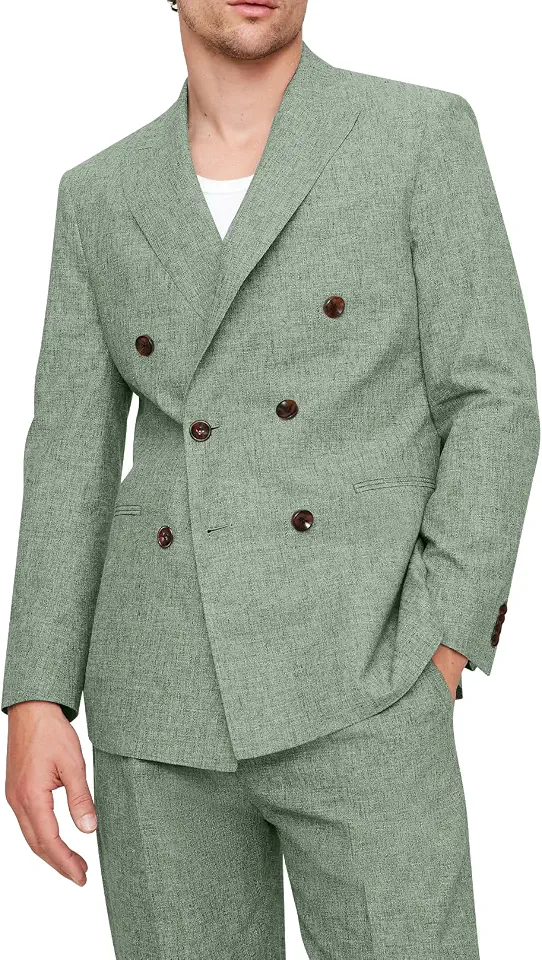 Men's 2 Piece Olive Green Linen Suit