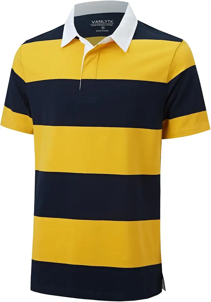 Mens Polo Shirts Striped Cotton Moisture Wicking Classic Collared Casual Golf Shirts for Men