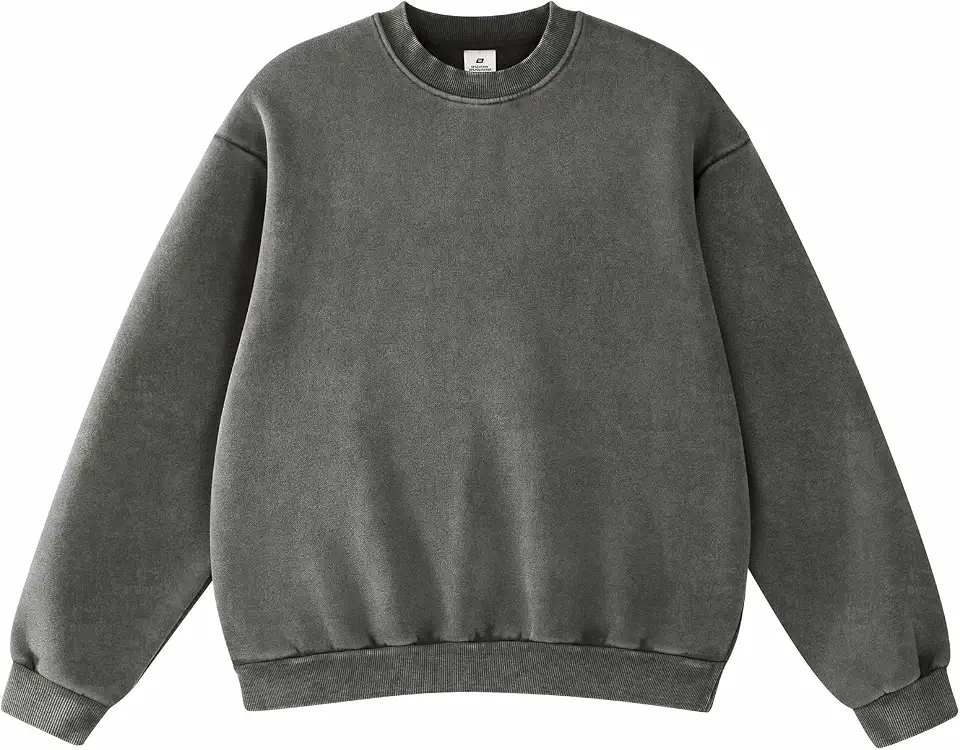 FAIABLE Womens Acid Wash Crewneck Sweatshirt Oversized Fleece Heavyweight Sweatshirts Unisex Vintage Cotton Pullover