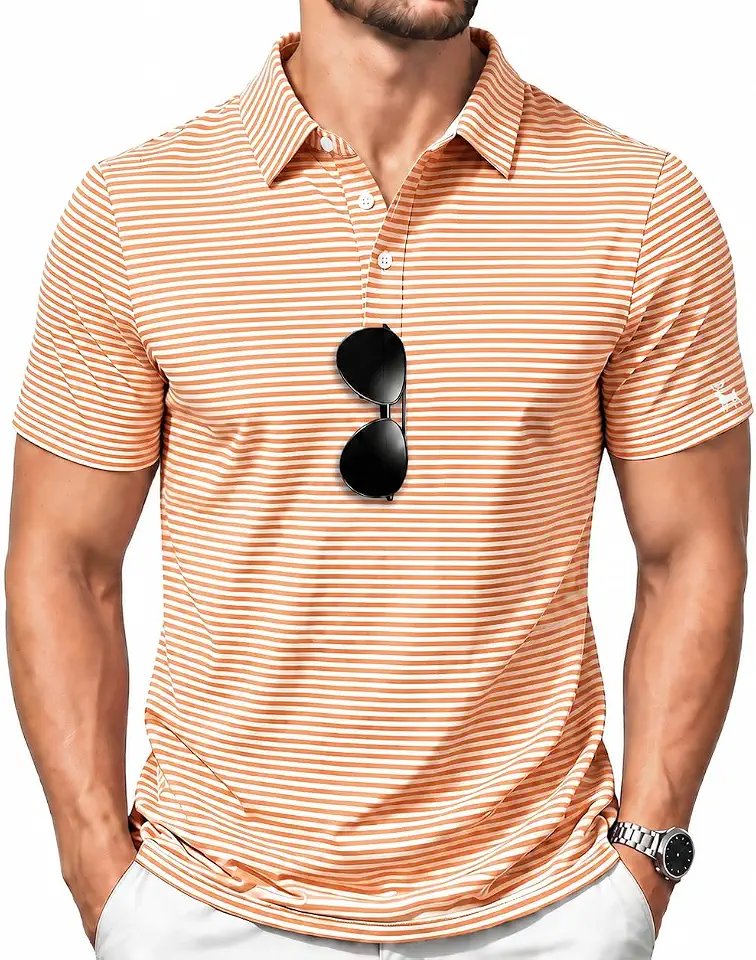 ZITY Men Golf Polo Shirts Short Sleeve Striped Print Collared T-Shirt