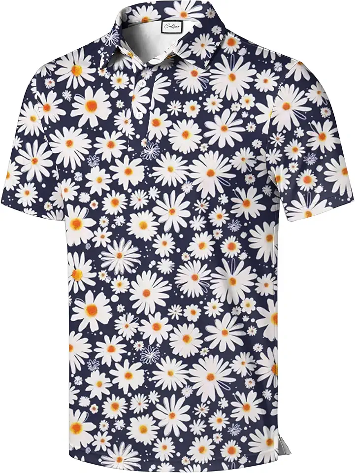 Men's Hawaiian Print Polo Shirt, Short Sleeve Casual Polo Top, Tropical Vacation Party Style