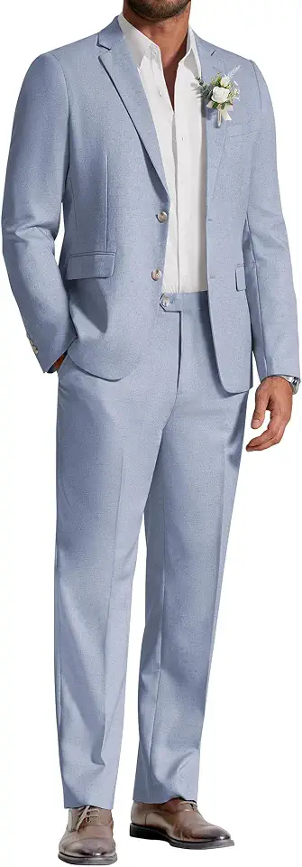 Global Recycled Standard COOFANDY Men's Linen Suits 2 Piece Regular Fit Suits Set Casual Lightweight Blazer Jacket and Pants for Summer Wedding