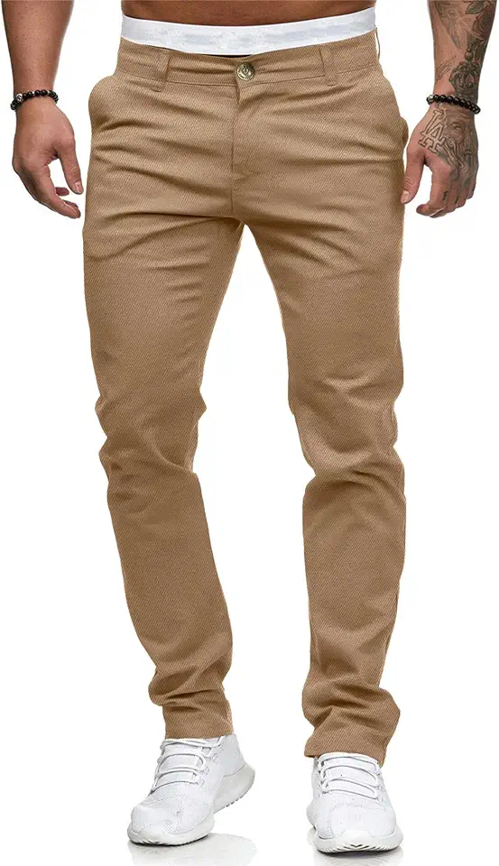 ALLABREVE Men's Chinos Casual Dress Pants Slim Fit Skinny Stretch Flat-Front Lightweight Comfort Slacks