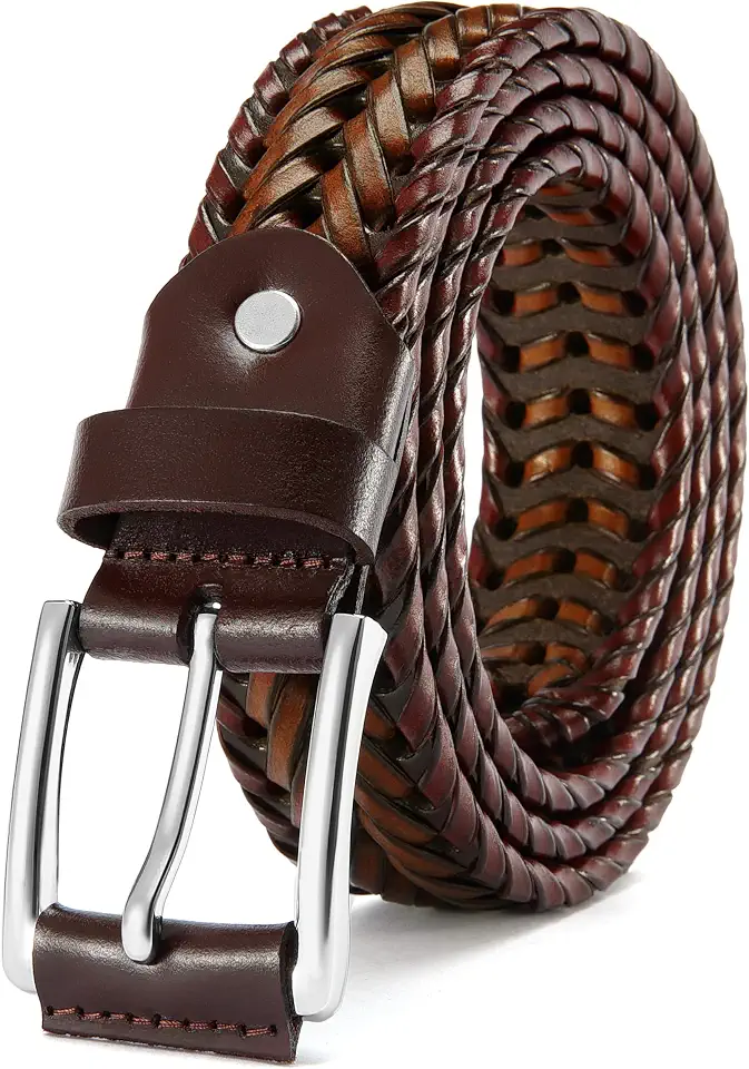 Global Recycled Standard CHAOREN Mens Braided Woven Leather Belt 35MM - Snug Fit & Lightweight