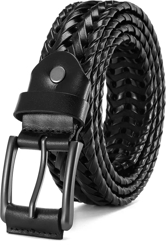 CHAOREN Mens Braided Leather Belt, Casual Woven Leather Belt for Men 35mm Width for Dress Jeans Golf
