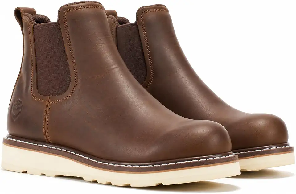 SUREWAY Men's 6-Inch Slip-On Chelsea Work Boots, Soft Toe Leather Boots