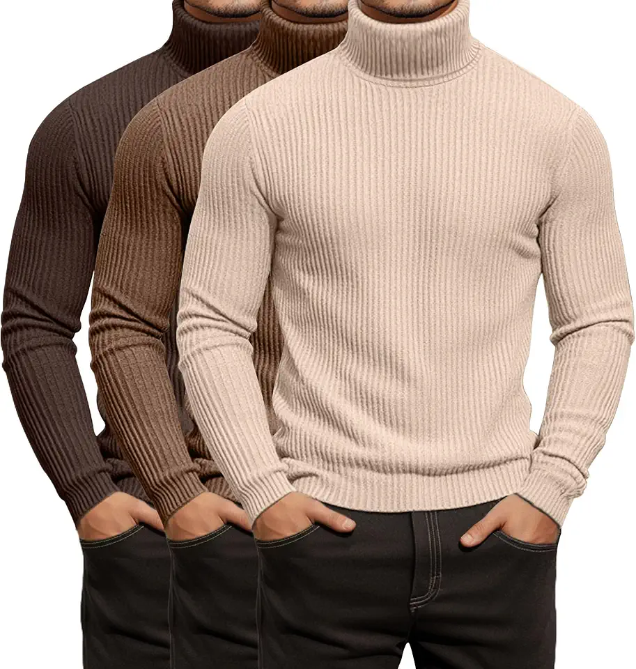 Locoowai 3 Pack Men's Mock Turtleneck Long Sleeve Ribbed Shirts