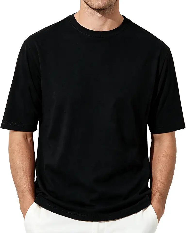 Men's Black Slub Cotton Crewneck T Shirt