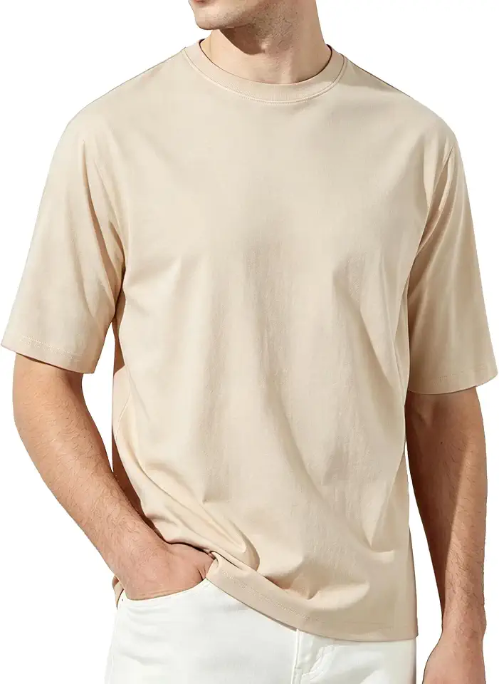 Men's Cream Silk Cotton Crewneck Shirt
