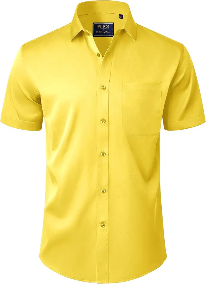 J.VER Mens Short Sleeve Dress Shirts Solid Wrinkle Free Casual Button Down Shirt with Pocket