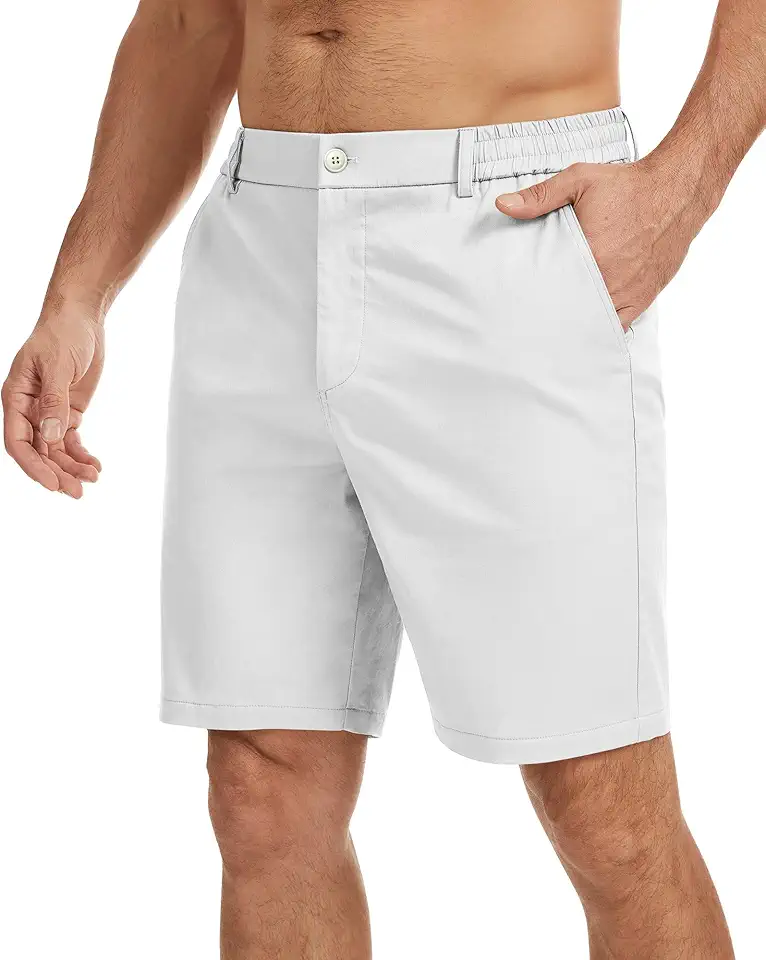 Ntrlv Men's Cotton Chino Shorts Casual Elastic Waist Drawstring 7 Inch Summer Beach Golf Shorts with Pockets