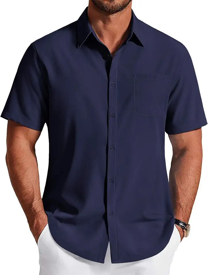Men's Navy Blue Camp Collar Shirt