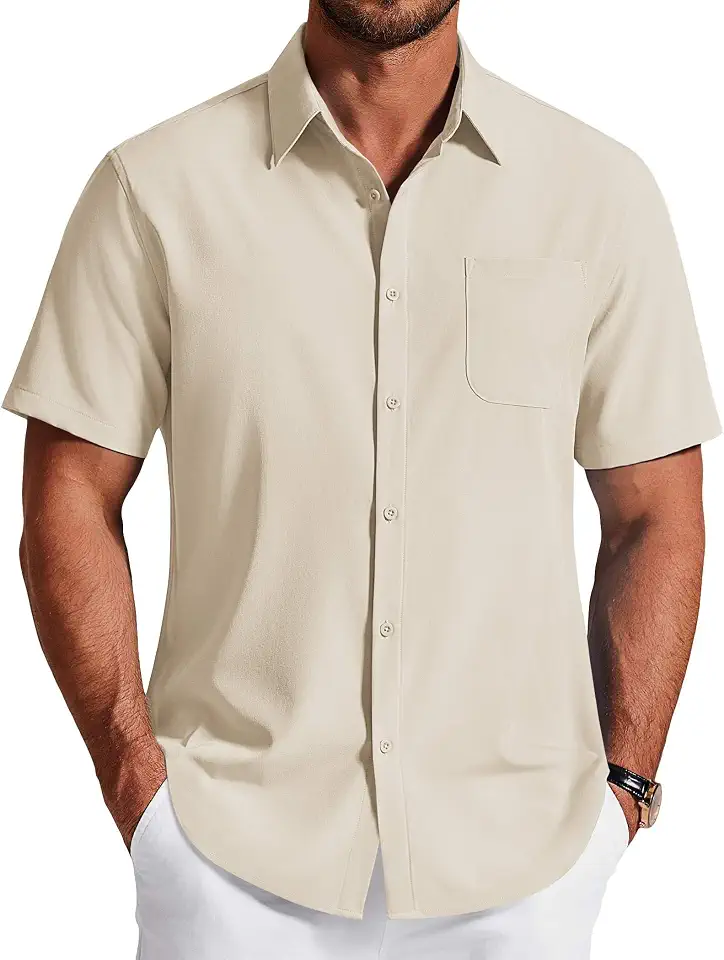 Global Recycled Standard COOFANDY Men's Short Sleeve Dress Shirts Wrinkle Free Casual Button Down Shirts with Pocket