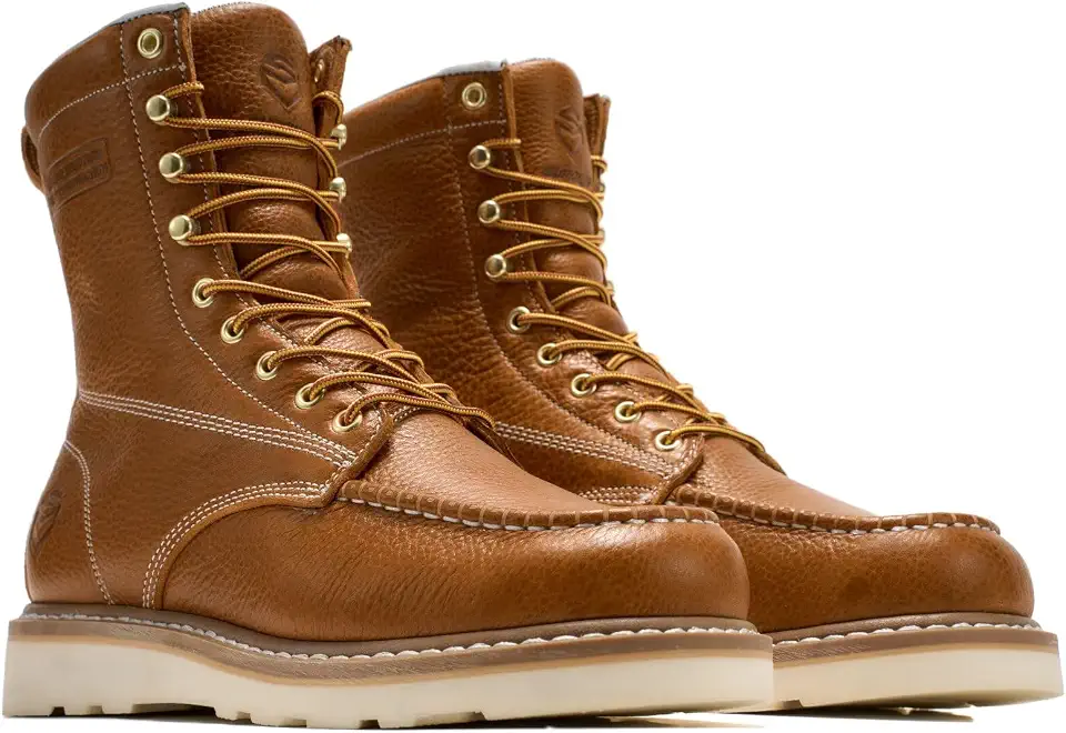 SUREWAY 8in Moc Toe Work Boots for Men, Wedge Sole, Steel/Soft Toe