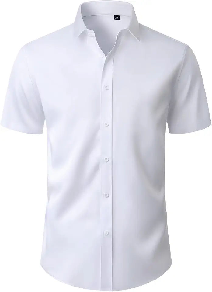 Global Recycled Standard Men's Short Sleeve Dress Shirts Stain Shield Stretch Button Down Shirt Business Casual Formal Wedding Office Tops