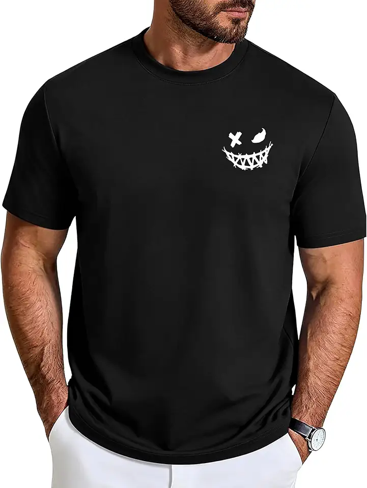 Aiyino Mens Graphic Tee Minimal Smile Streetwear