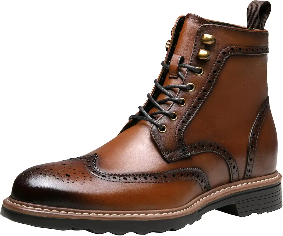 Jousen Mens Dress Boots Leather Cap Toe Lace Up Boots