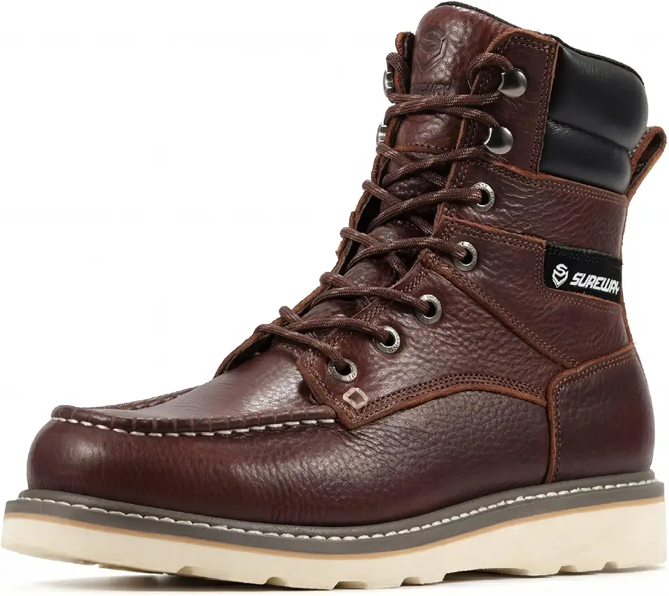 SUREWAY Moc Toe Work Boots for Men, Wedge Sole, Soft Toe