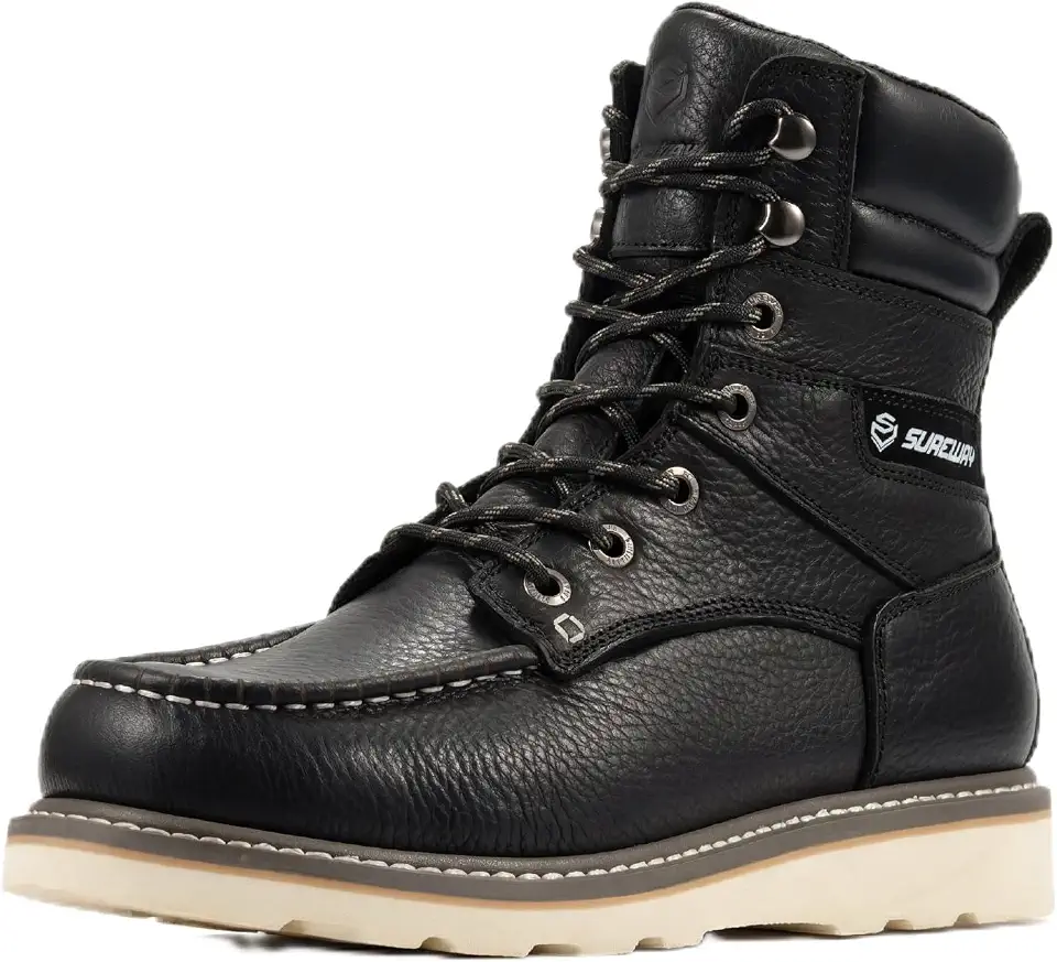 SUREWAY Moc Toe Work Boots for Men, Wedge Sole, Soft Toe