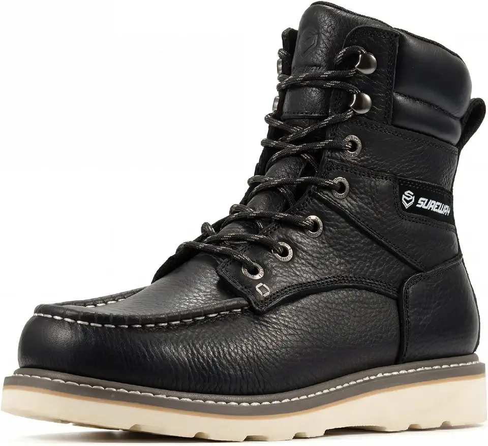 SUREWAY Men's 8" Moc Toe Full-Grain Leather Soft Toe Work Boots, EH Rated