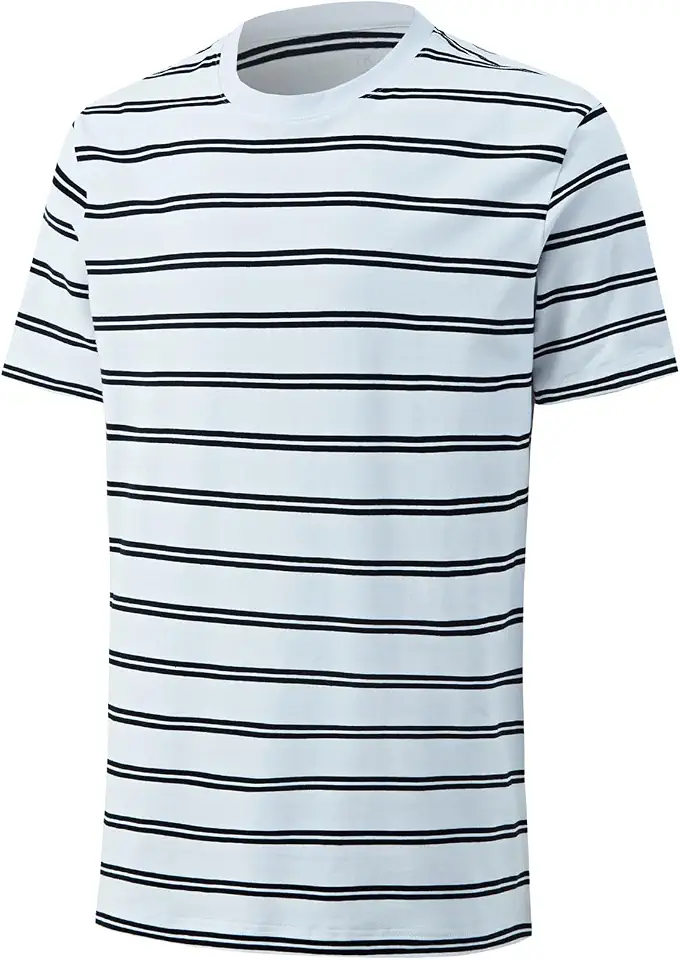 Men's Fashion Casual Cotton Loose Fit Crewneck Classic Striped T-Shirt