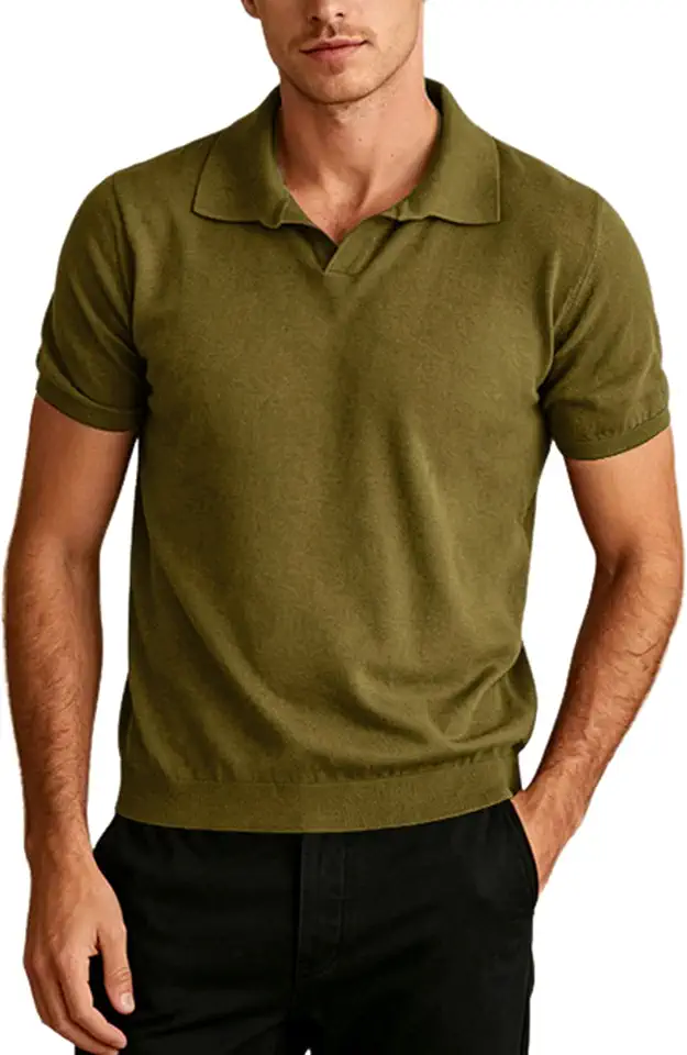 Yeokou Men Knit Polo Shirts Short Sleeve Collared Pullover Casual Golf Tops Summer Stylish Tee