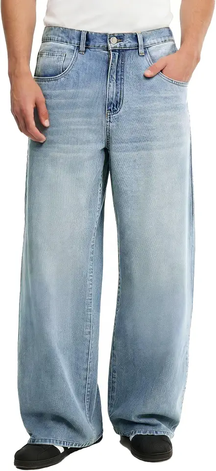 Comdecevis Men's Baggy Fit Jean Pants | Loose Fit, 75% Cotton 25% Polyester, Soft and Breathable, Vintage Wash Denim, Daily Casual and Outdoor, Semi-elastic Waist
