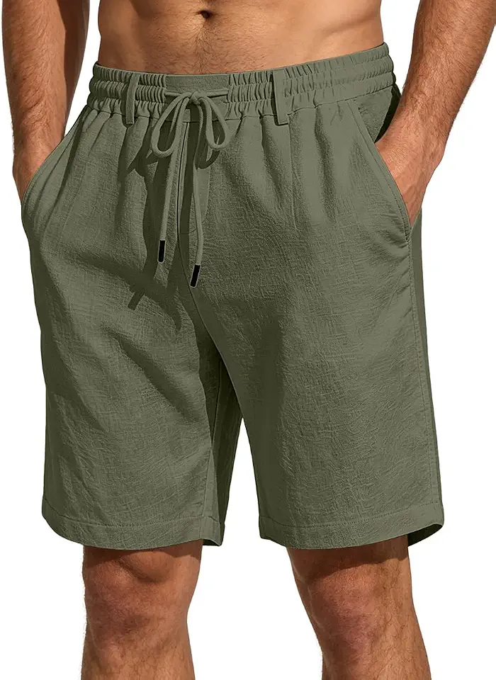 Men's Linen Shorts Lightweight Cotton Breathable Casual Shorts for Men Summer Beach Vacation Yoga