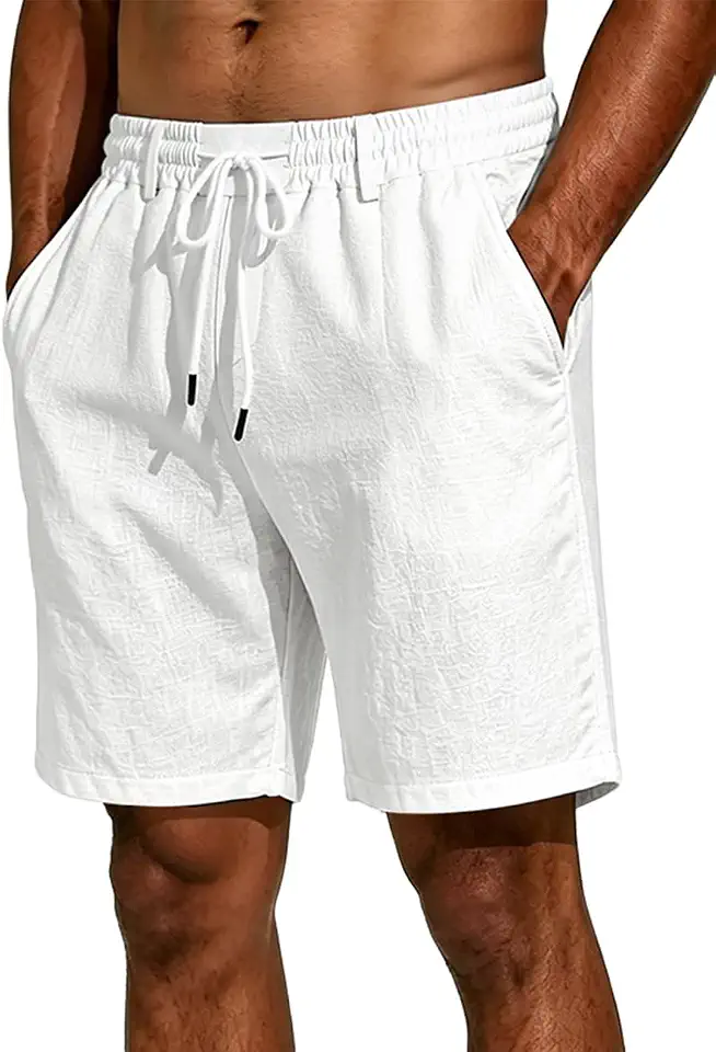 Men's Linen Shorts Lightweight Cotton Breathable Casual Shorts for Men Summer Beach Vacation Yoga