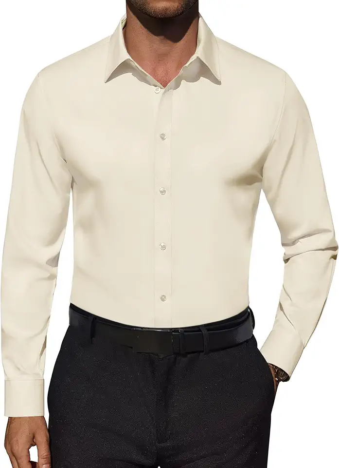Men's Slim Fit Cream Long Sleeve Button Down Shirt