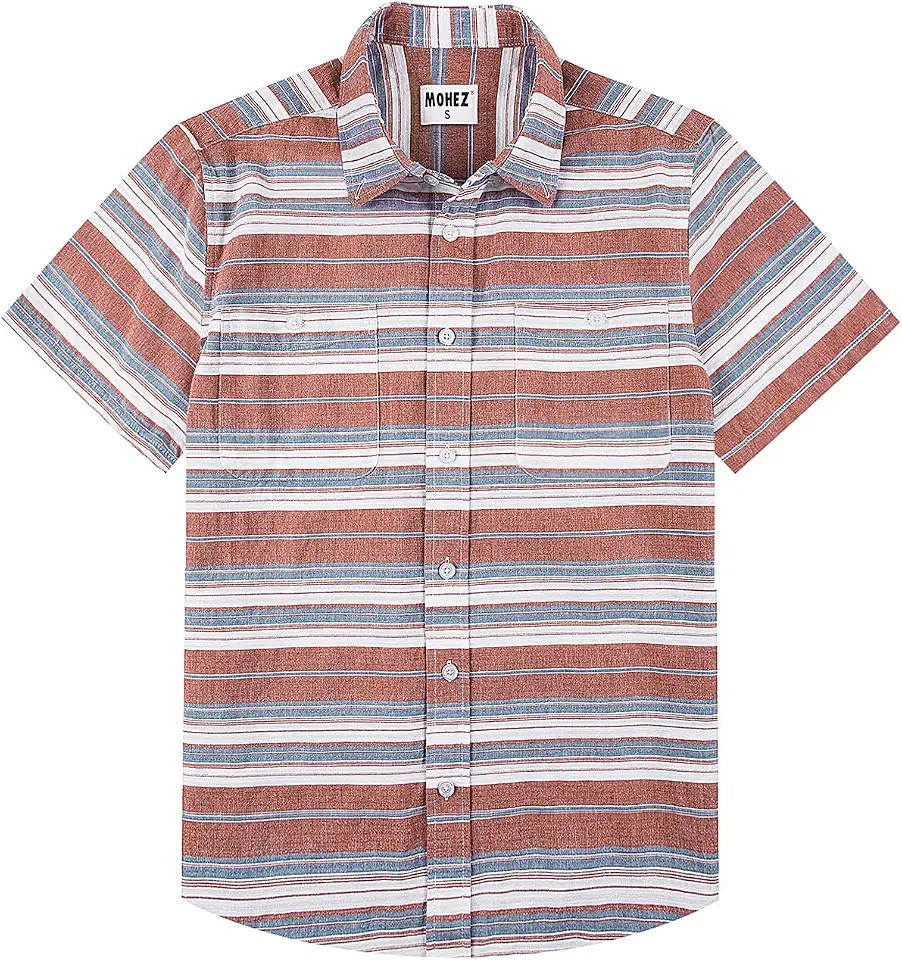 Men's Oxford Short Sleeve Shirt Casual Button Down Striped Summer Cotton Shirts for Daily