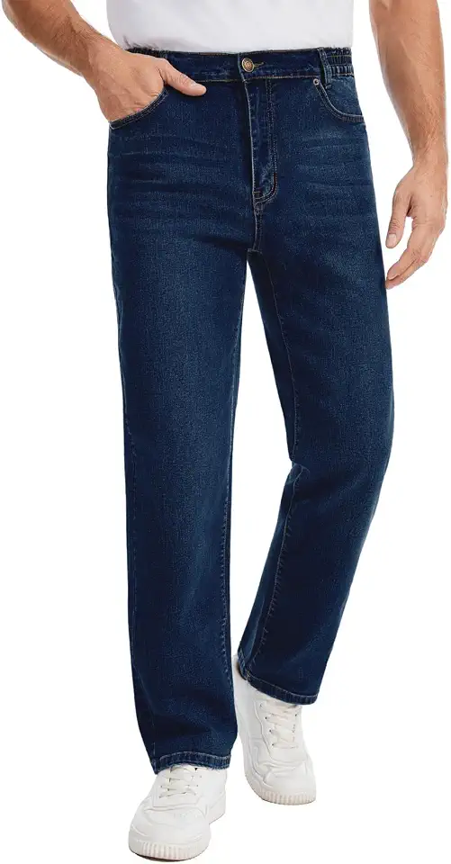 Men's Elastic Waist Stretch Jeans Straight Leg Relaxed Fit Comfort Casual Denim Pants