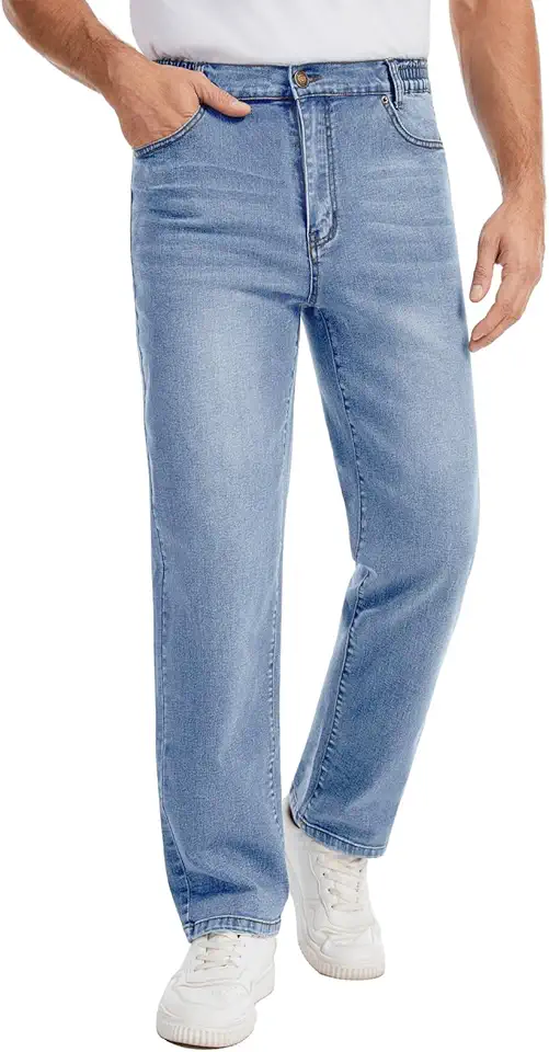 Men's Elastic Waist Stretch Jeans Straight Leg Relaxed Fit Comfort Casual Denim Pants