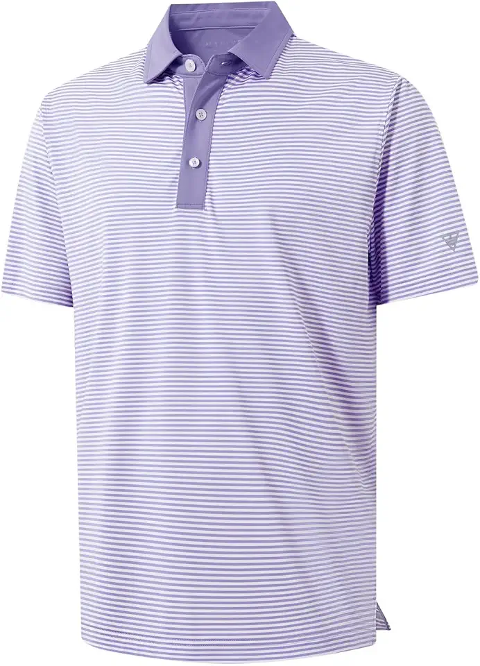 M MAELREG Golf Shirts for Men Moisture Wicking Dry Fit Striped Polo Performance Sport Mens Polo Shirts Short Sleeve