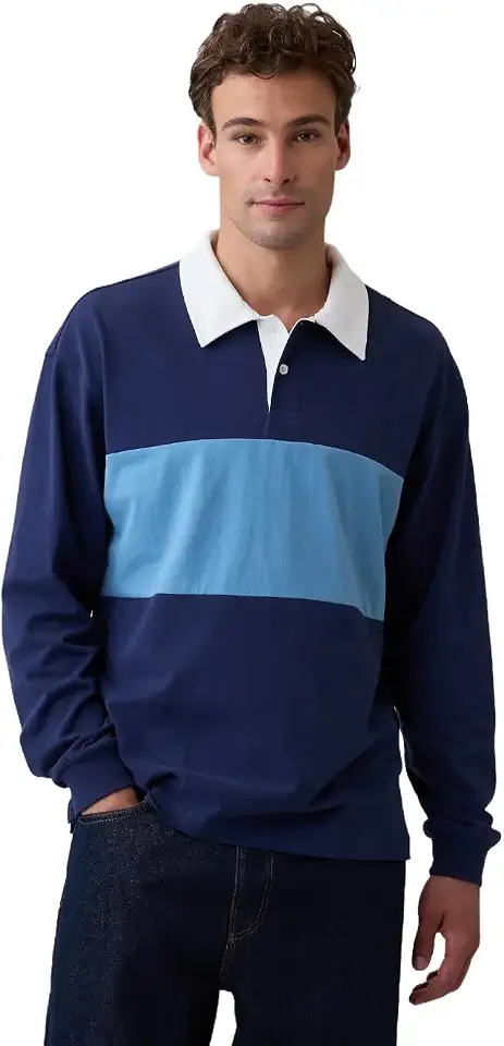 Men's Charcoal Striped Long Sleeve Rugby Shirt