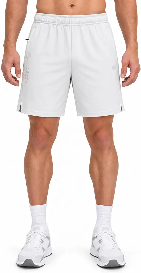 M MAELREG Men's Athletic Shorts with Zipper Pockets 7" Moisture Wicking Gym Workout Shorts for Men Lightweight Drawstring
