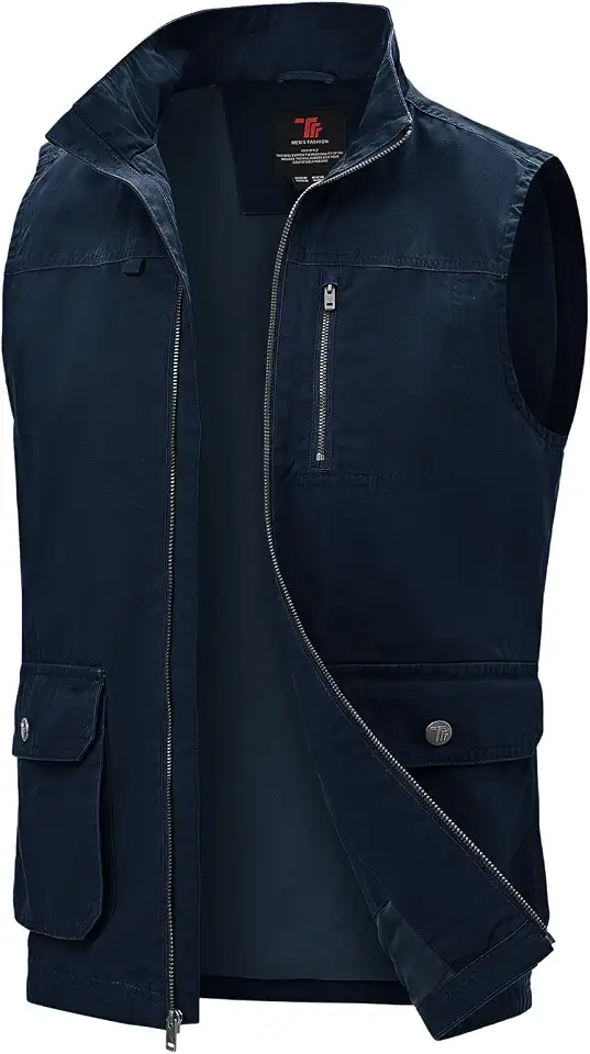 TBMPOY Men's Lightweight Vest Cotton Sleeveless Casual Fishing Outerwear