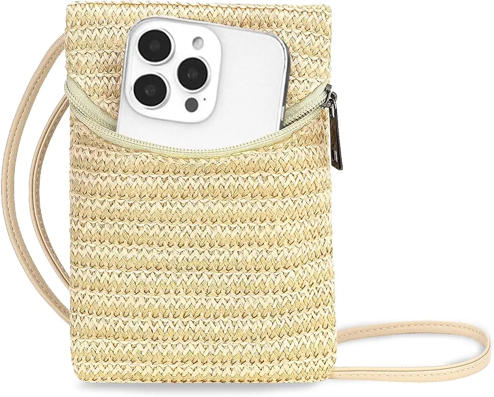 Men's Small Tan Woven Straw Crossbody Shoulder Bag