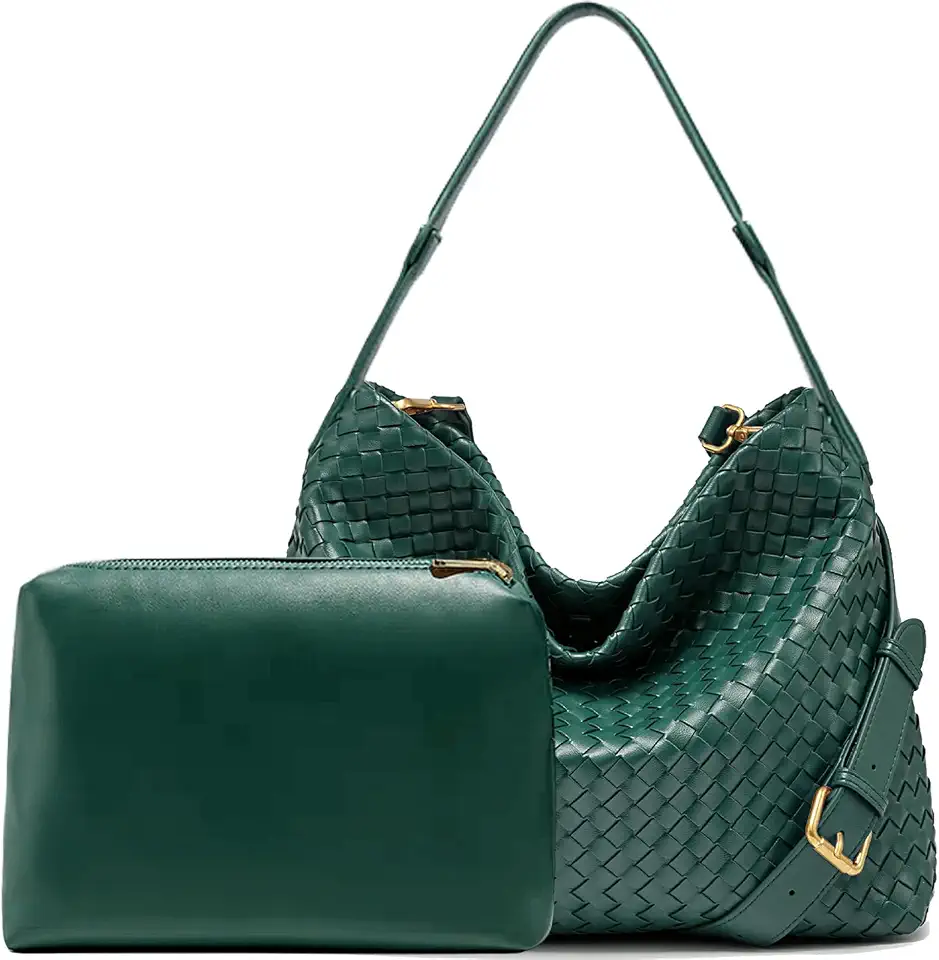 JINMANXUE Woven Tote Bag for Women, Travel Hobo Purse Crossbody Shoulder Handbag, Work Satchel, Adjustable Strap Fit 13" iPad