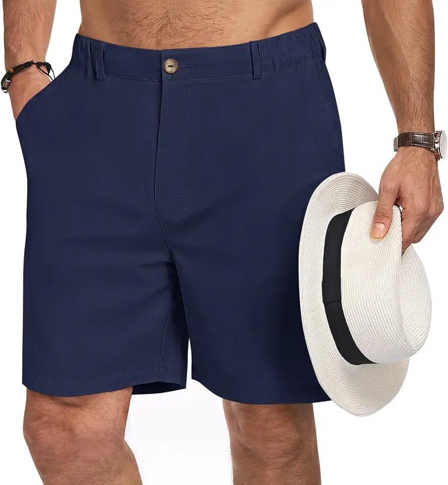 Puimentiua Mens Linen Casual Dress Shorts 7Inch with Elastic Drawstring